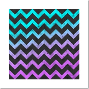 Aqua purple dark gray chevron lines pattern vintage look Posters and Art